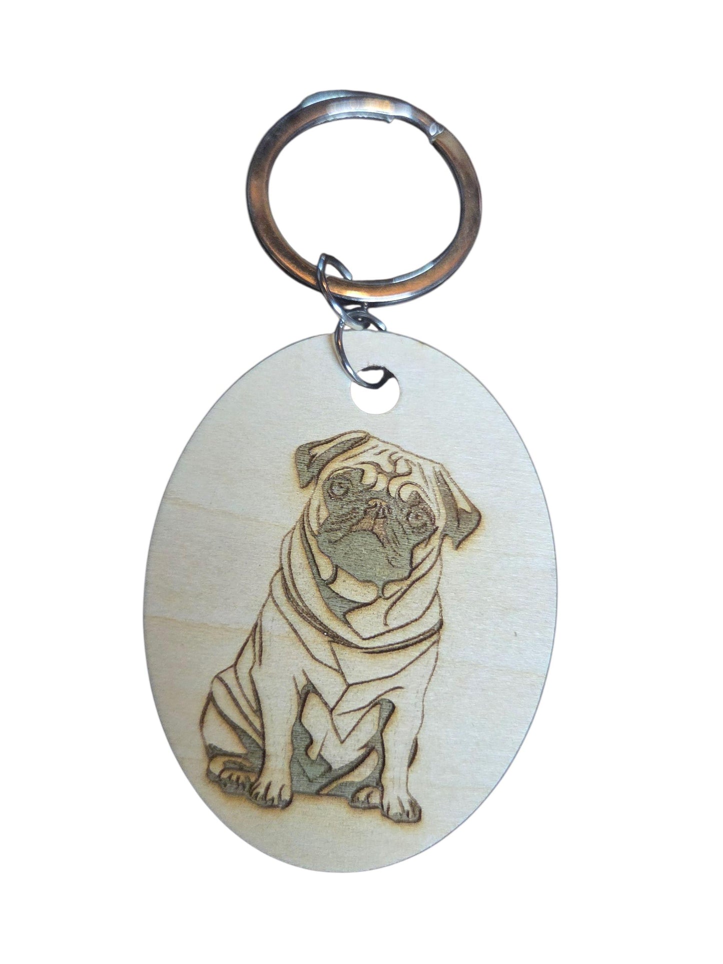 Engraved Basswood Pug Keychain: Dog Lover Gift