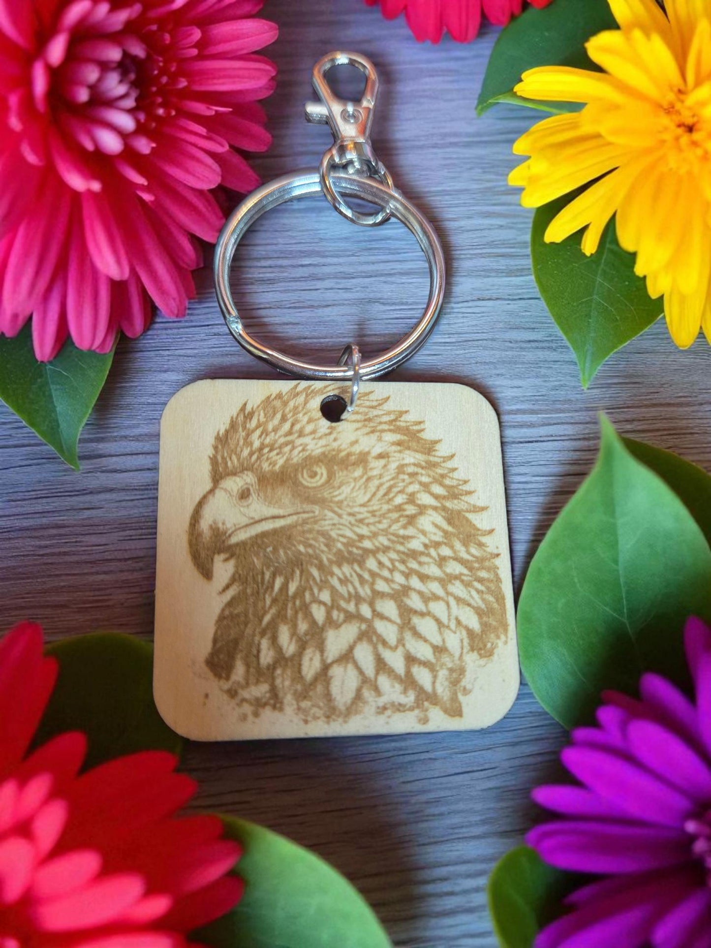 Engraved Eagle Square Keychain