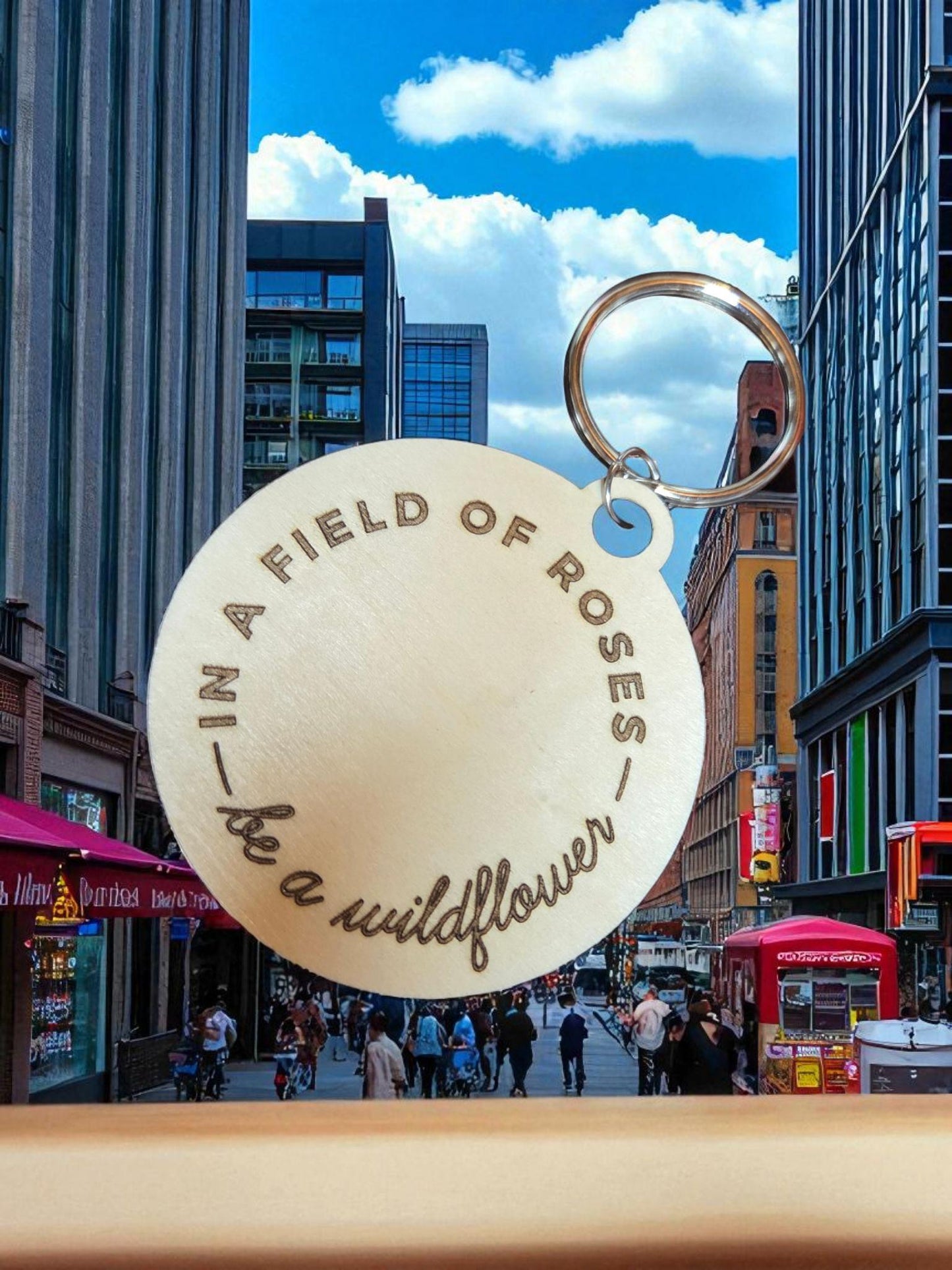 Engraved Basswood Wildflower Keychain: Rustic Nature Lover Gift