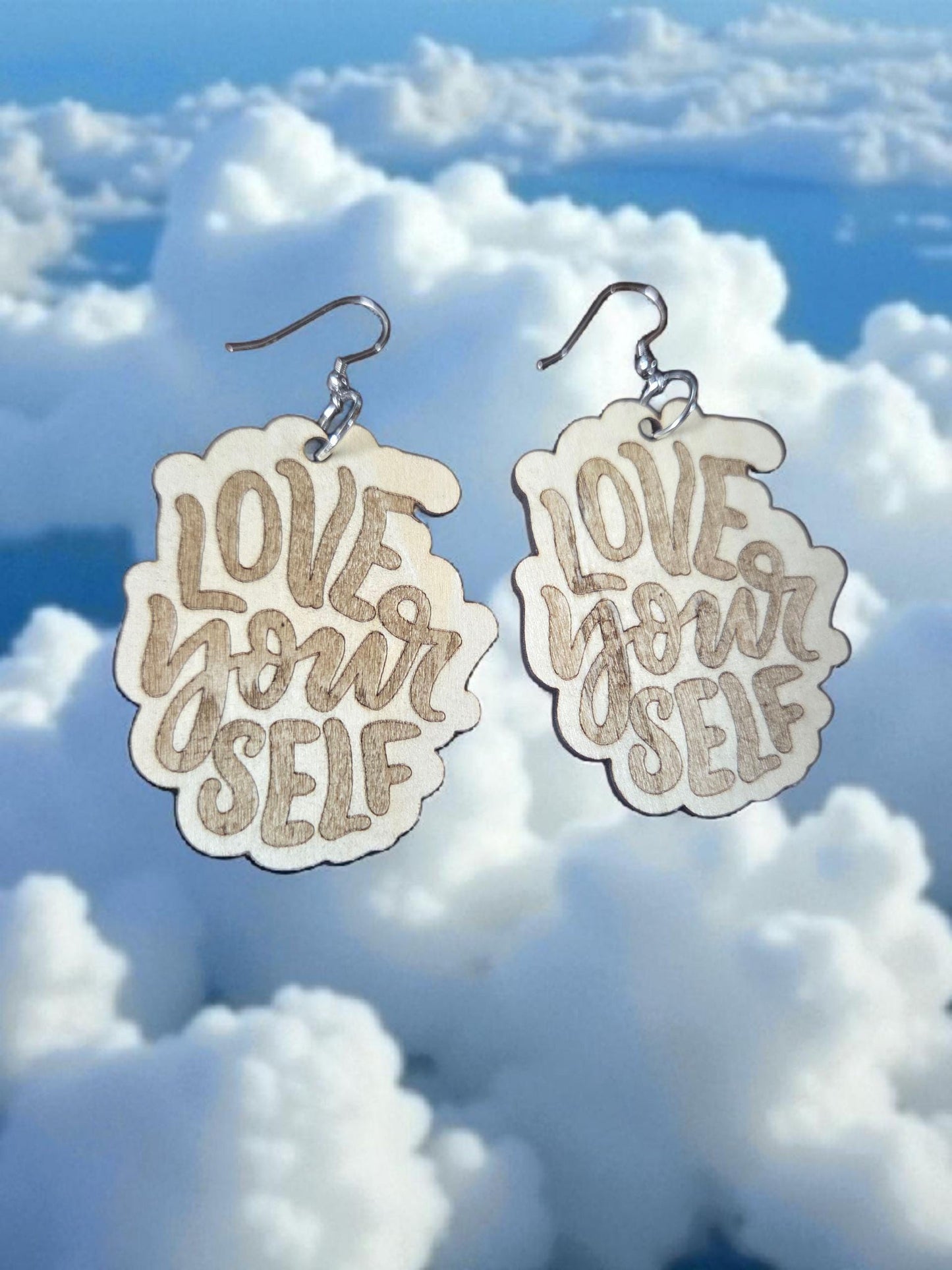 Love Yourself Engraved Wood Earrings