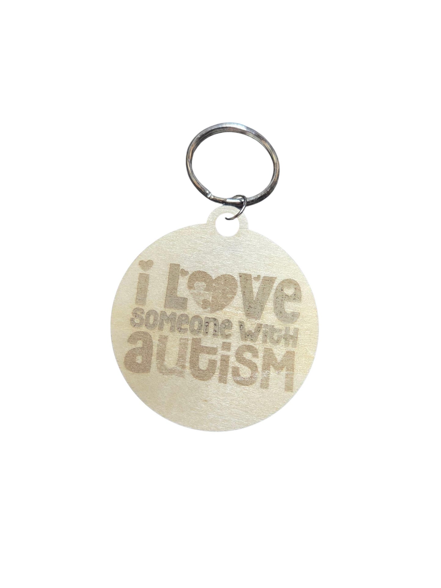 Engraved Basswood Autism Awareness Keychain: I Love Someone with Autism