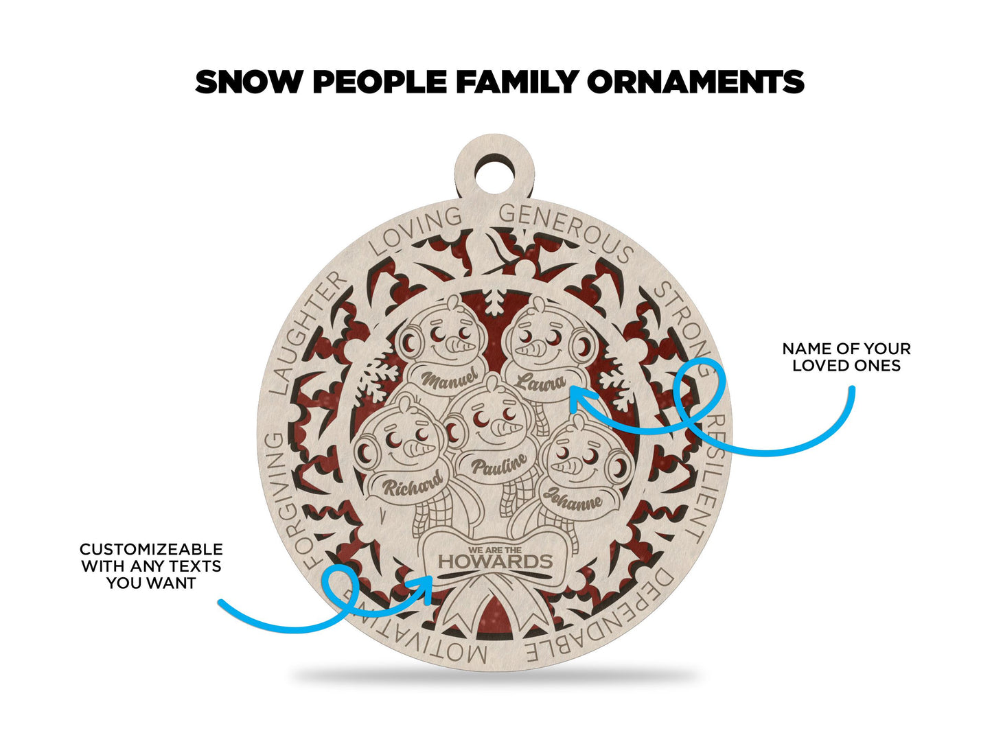 Custom Snow People Family Ornaments