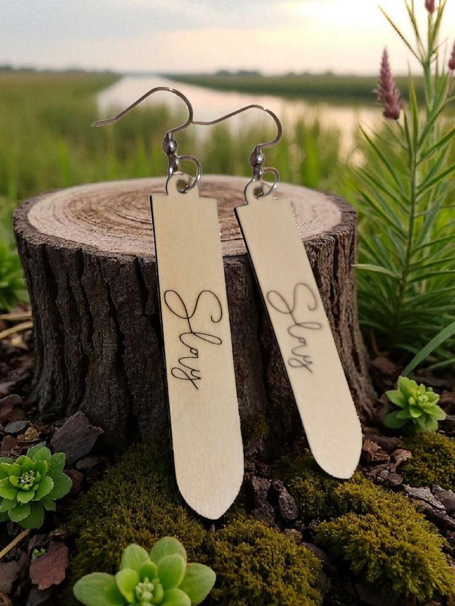 Slay Engraved Wood Earrings