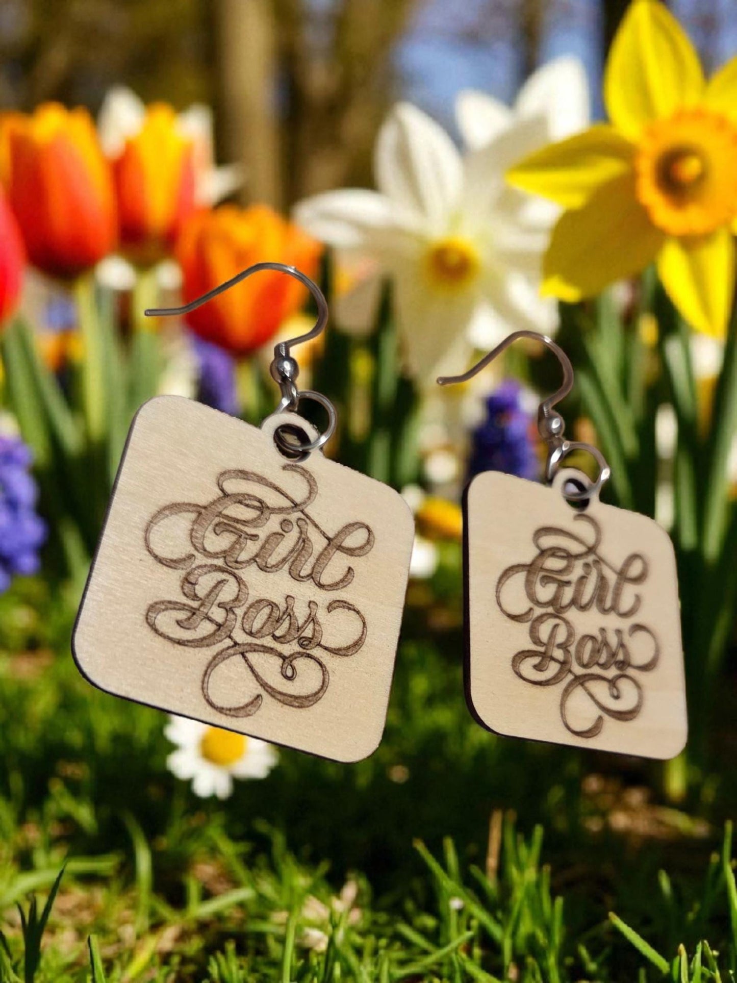 Girl Boss Wood Earrings