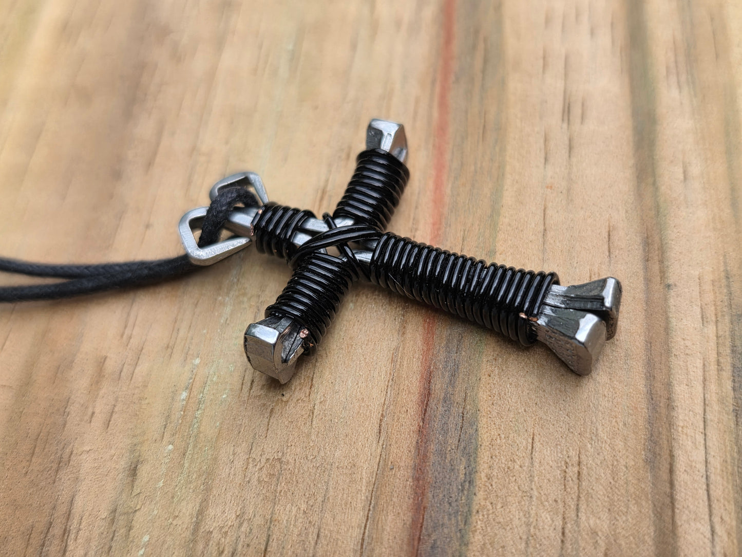 Black Horseshoe Nail Cross Necklace