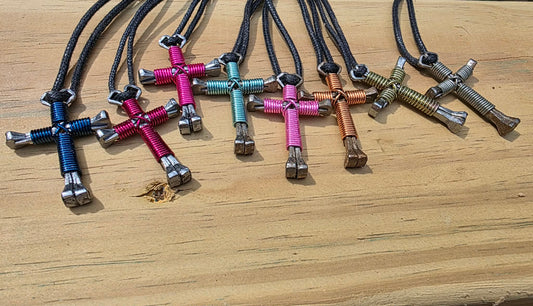 Horseshoe Nail Cross Necklace – Handmade Faith Cross on Adjustable Black Cord (14–28")