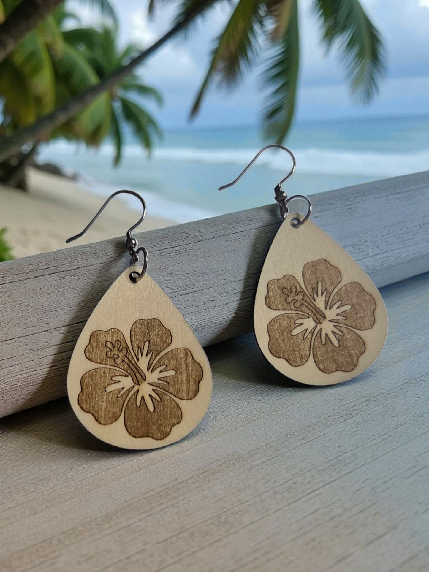 Cutout Cross Engraved Wood Earrings