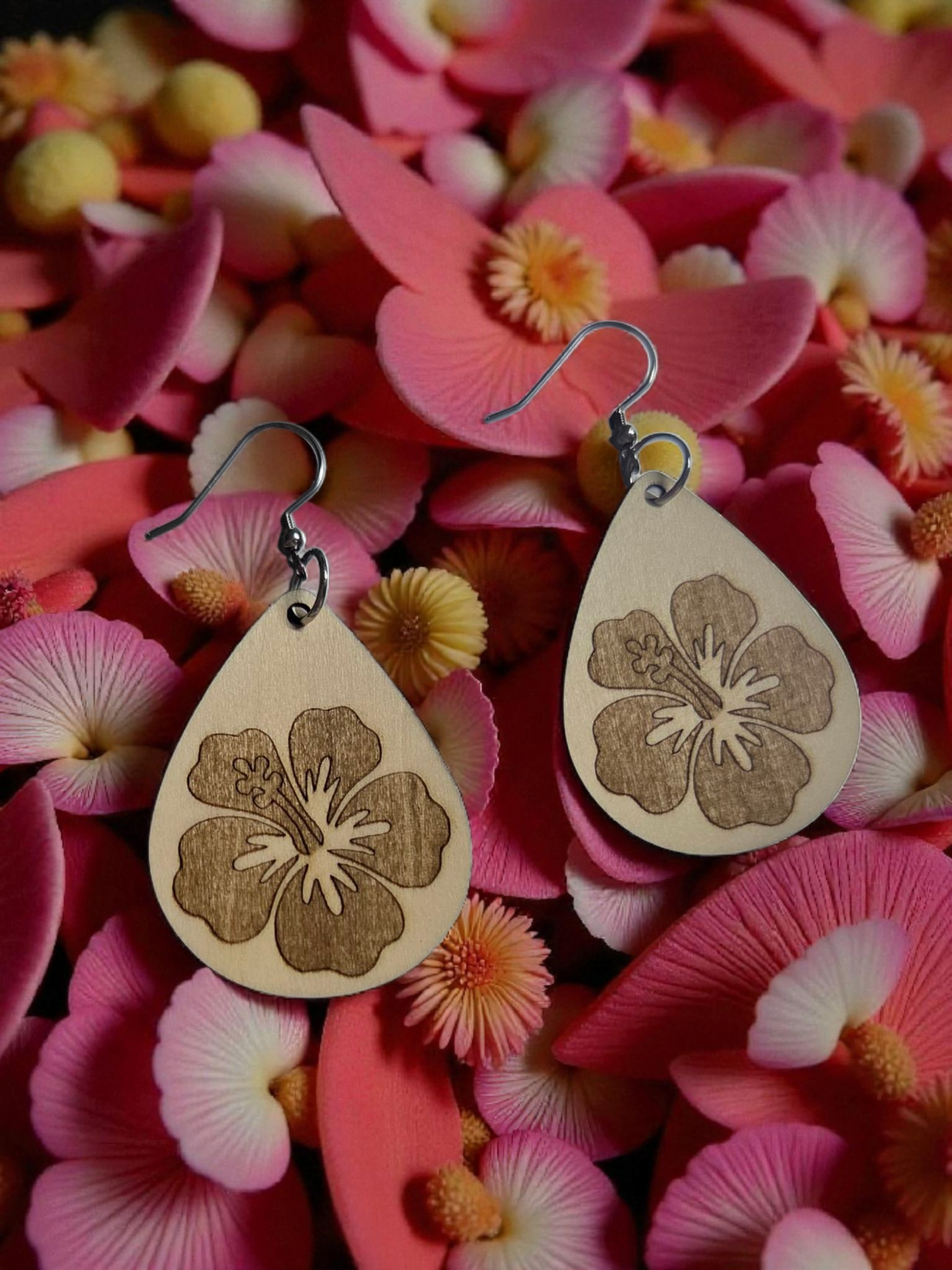 Cutout Cross Engraved Wood Earrings