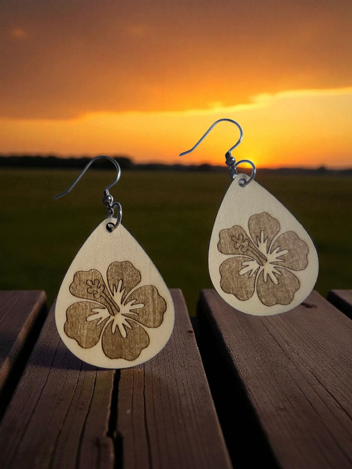 Cutout Cross Engraved Wood Earrings