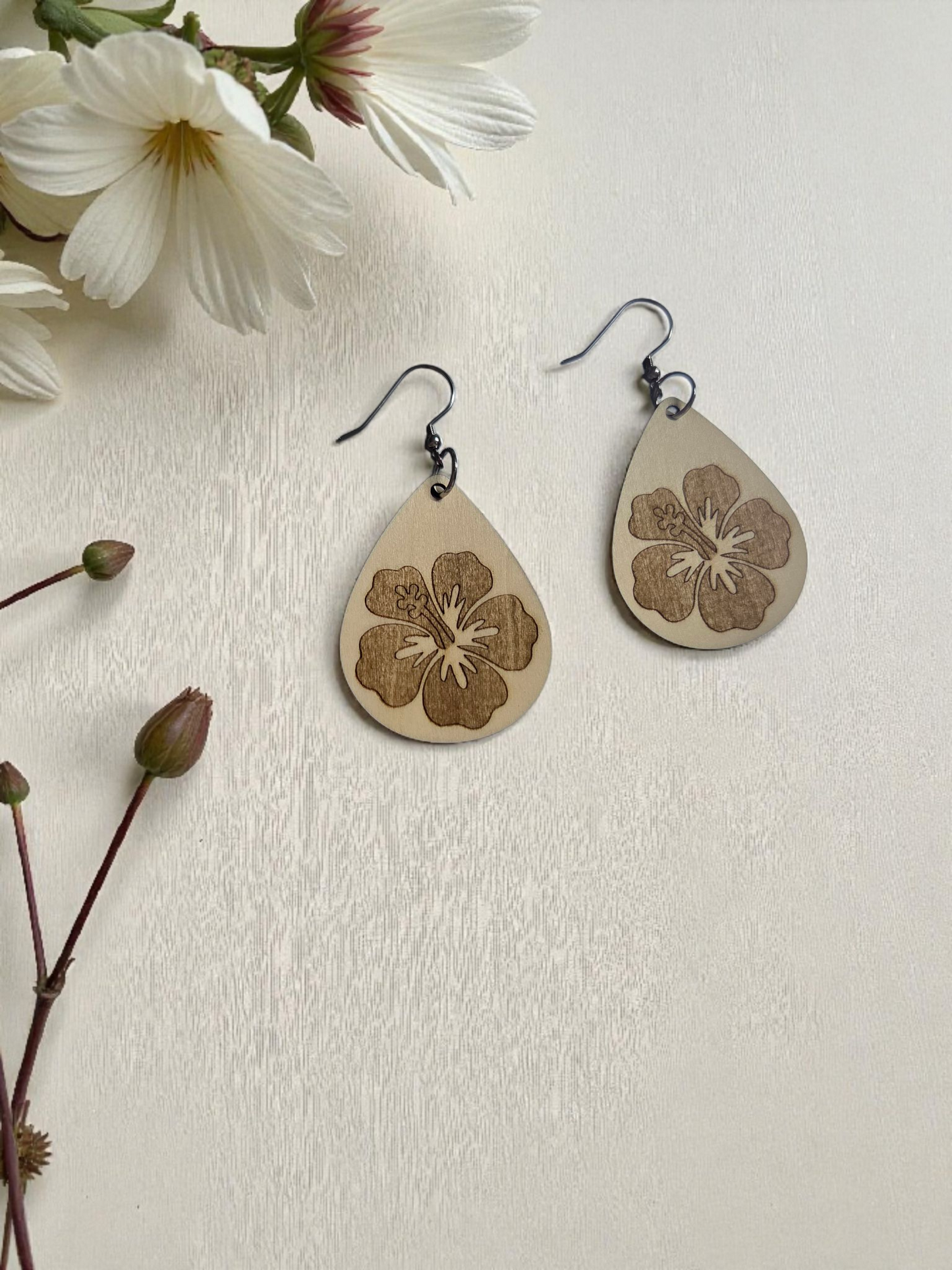Cutout Cross Engraved Wood Earrings