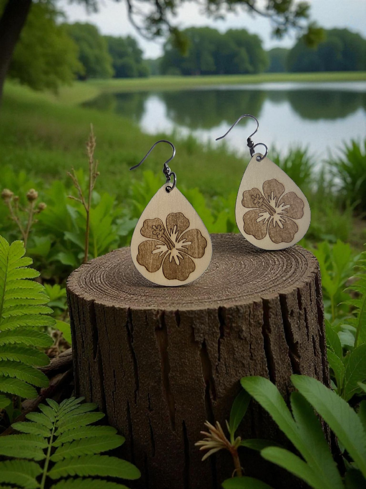 Cutout Cross Engraved Wood Earrings