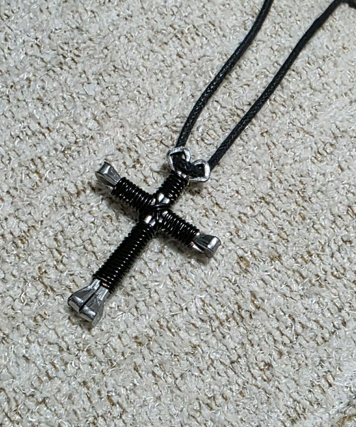 Horseshoe Nail Cross Necklace – Handmade Faith Cross on Adjustable Black Cord (14–28")