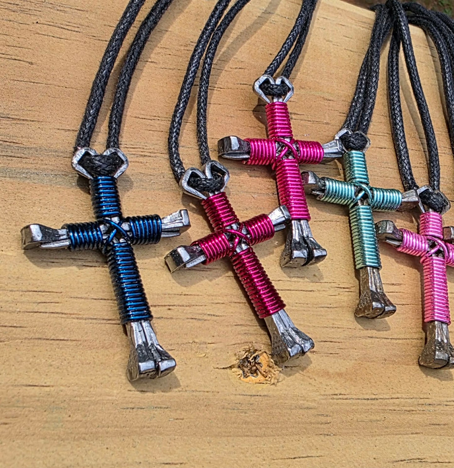 Horseshoe Nail Cross Necklace – Handmade Faith Cross on Adjustable Black Cord (14–28")