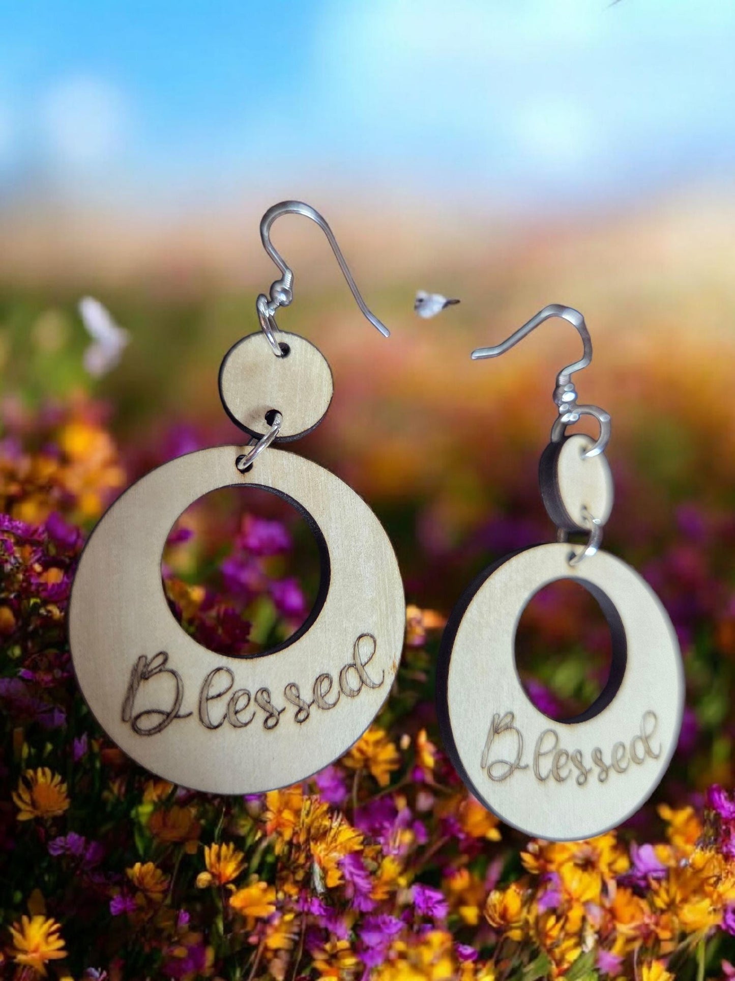 Engraved Blessed Dangle Earrings: Christian Jewelry Gift