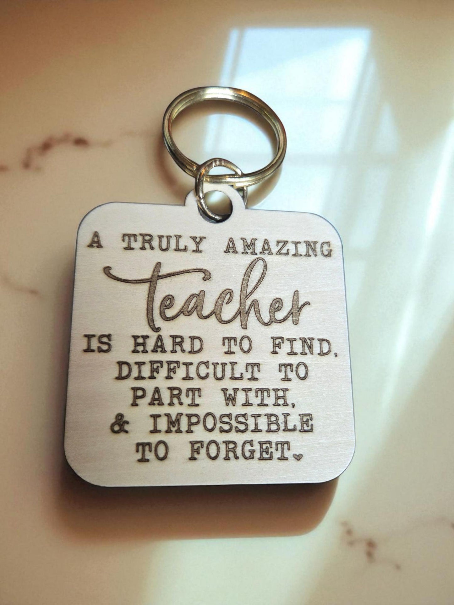 Engraved Basswood Teacher Keychain: Appreciation Gift