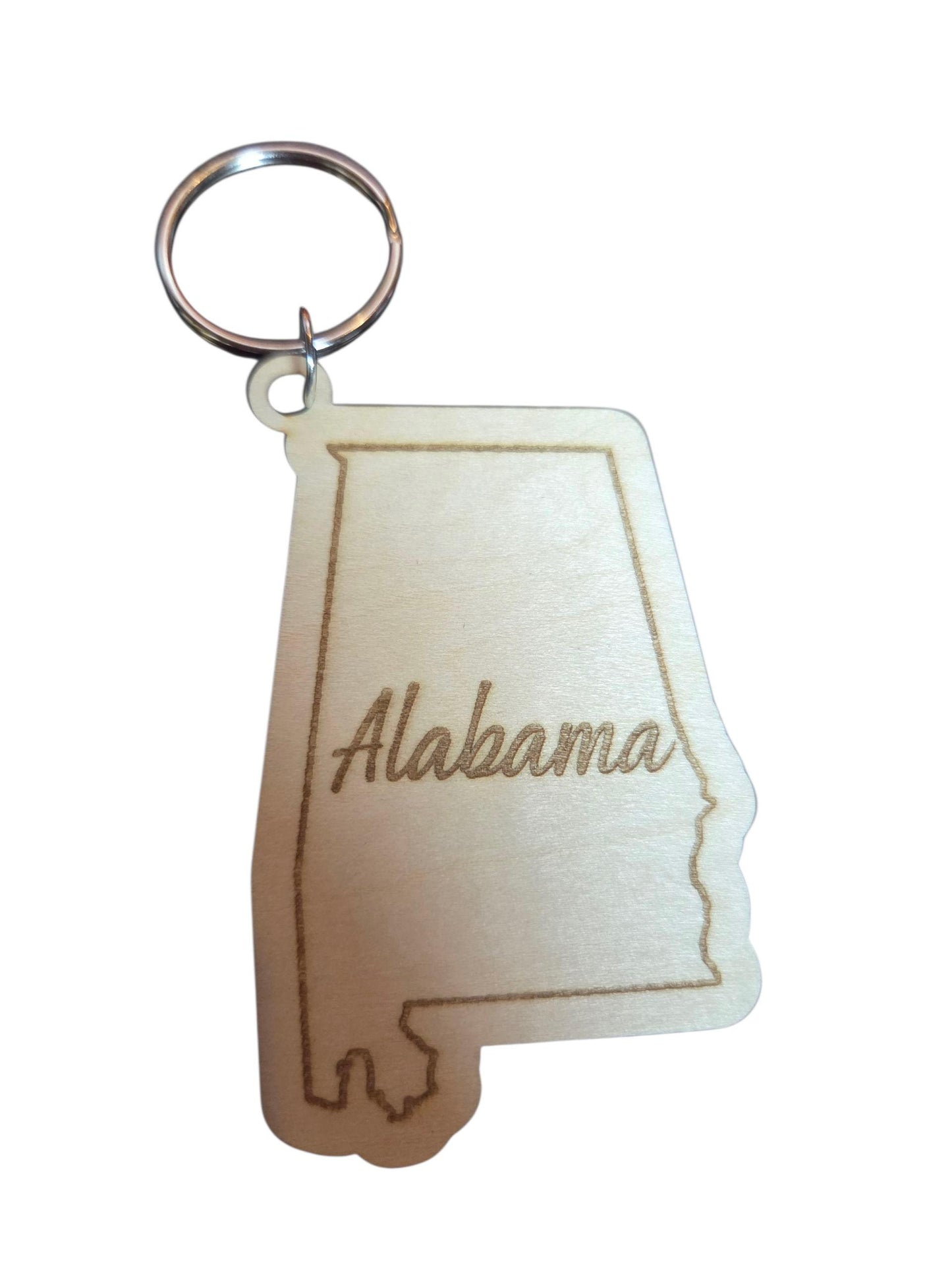 Engraved Alabama Wood Keychain: State Souvenir Gift