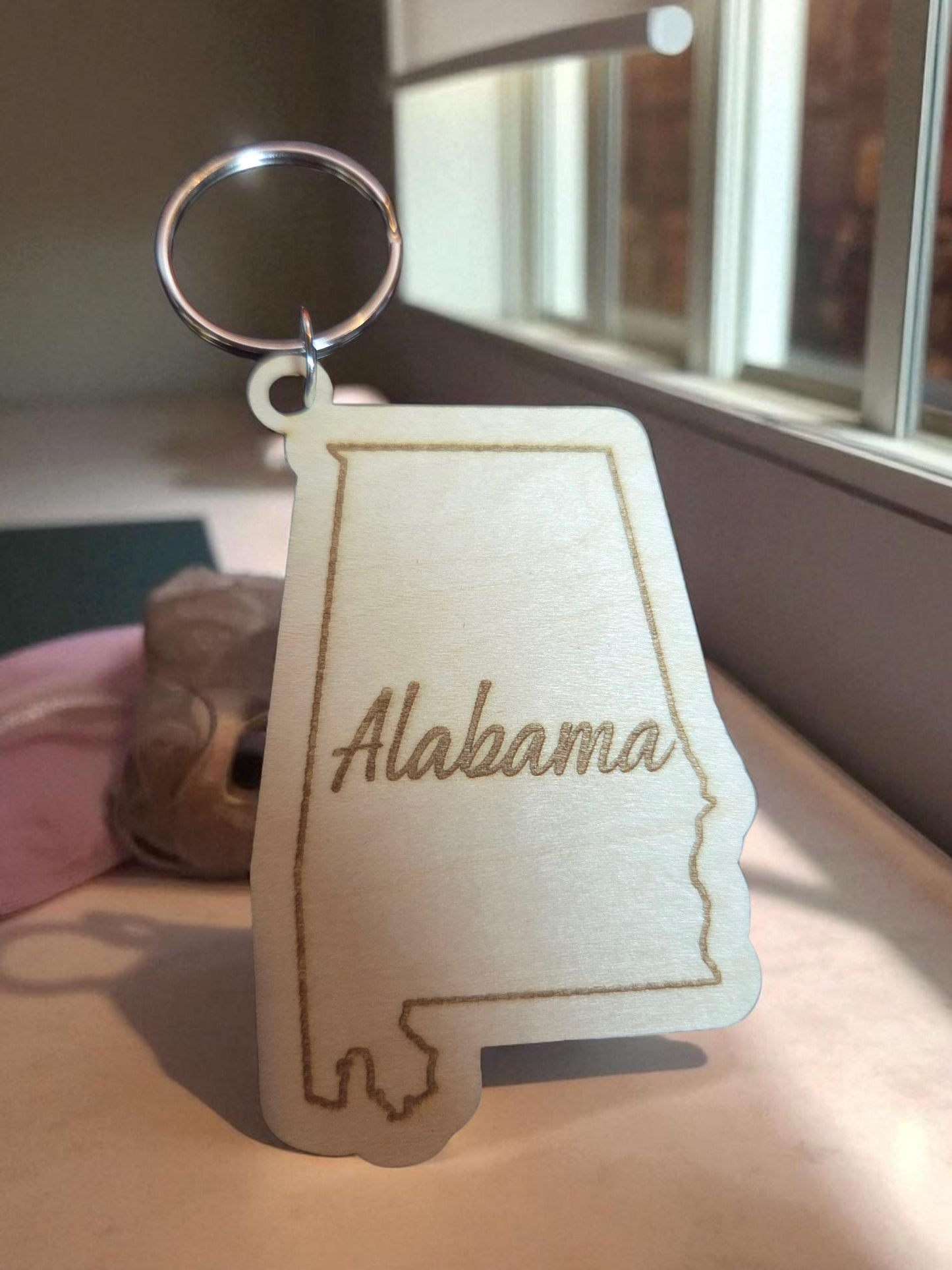 Engraved Alabama Wood Keychain: State Souvenir Gift