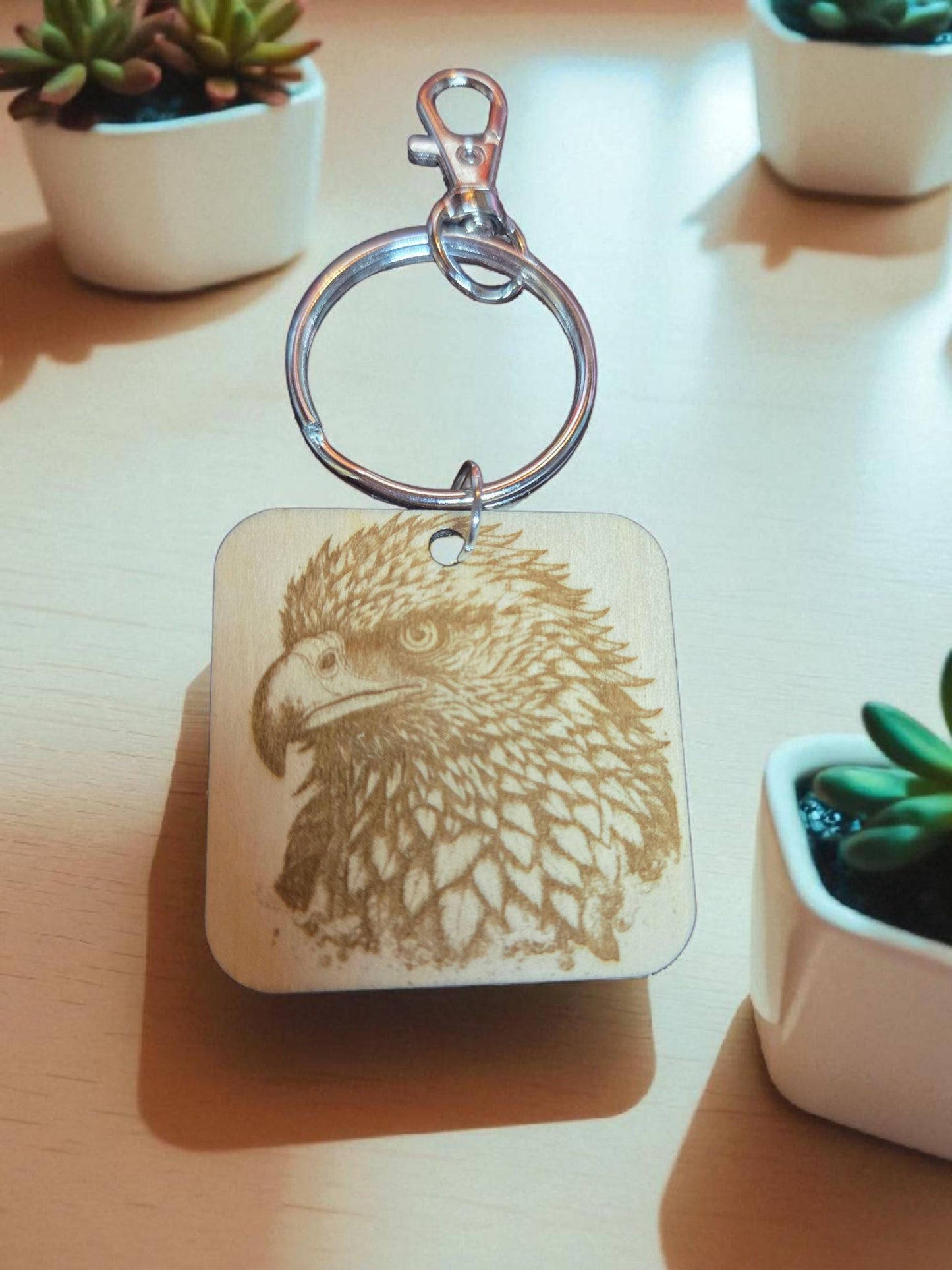 Engraved Eagle Square Keychain