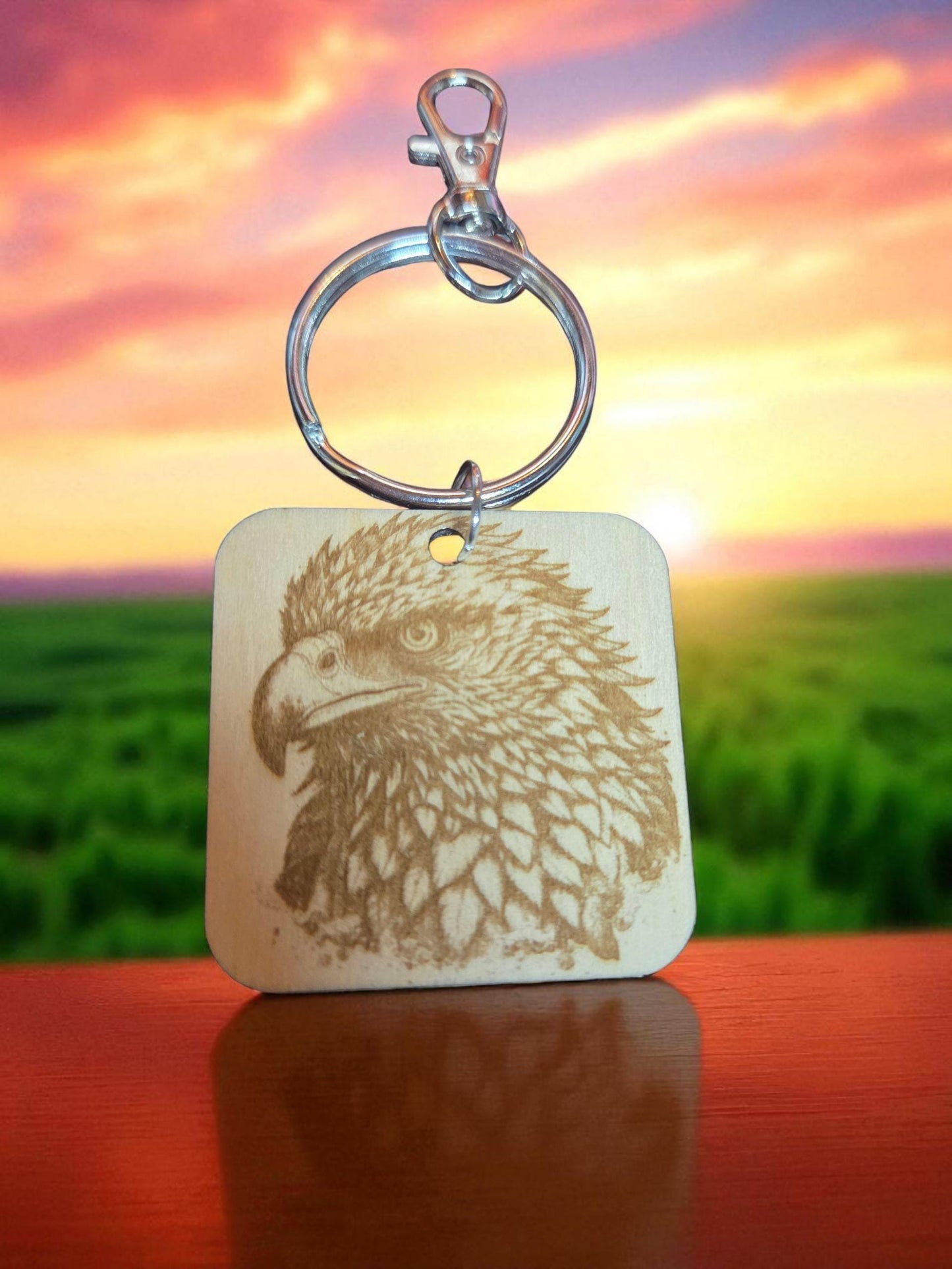 Engraved Eagle Square Keychain