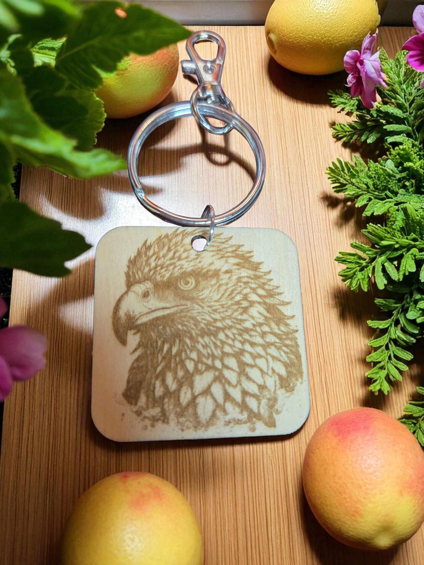 Engraved Eagle Square Keychain