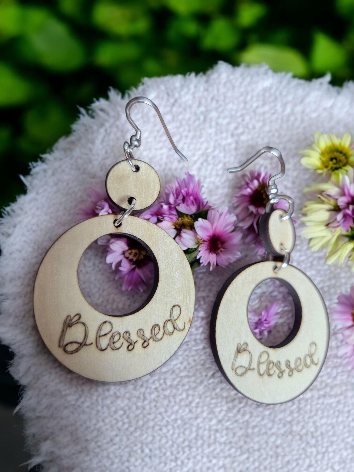 Engraved Blessed Dangle Earrings: Christian Jewelry Gift