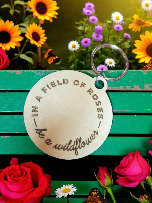 Engraved Basswood Wildflower Keychain: Rustic Nature Lover Gift