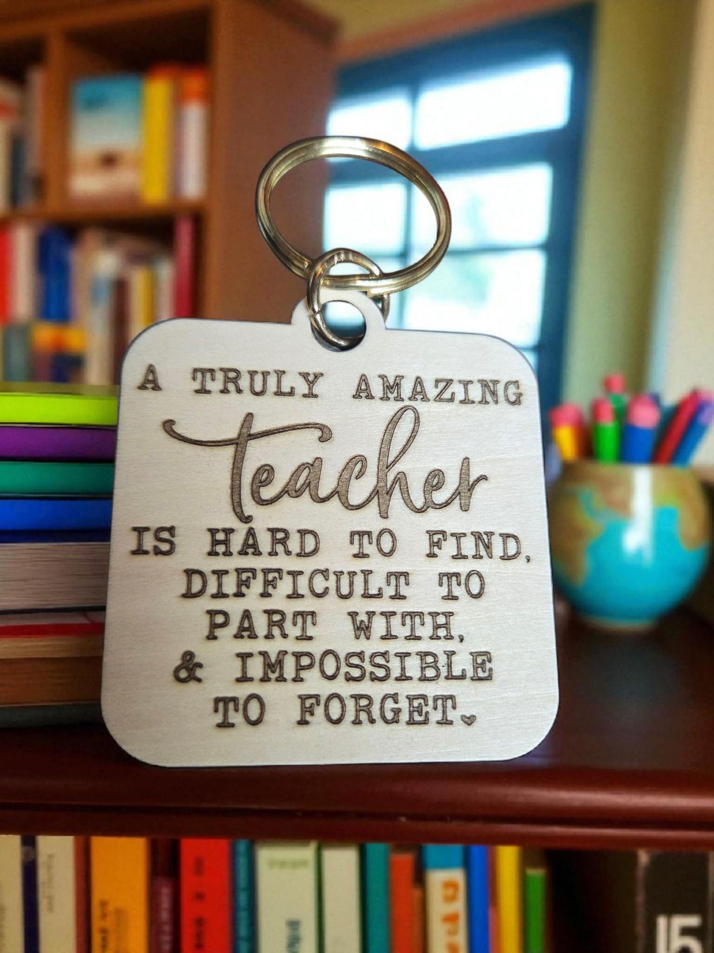 Engraved Basswood Teacher Keychain: Appreciation Gift