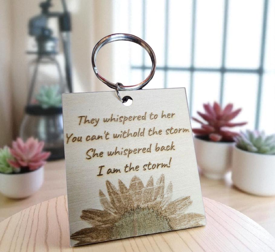 Engraved Sunflower Keychain: Inspirational Gift for Strong Women
