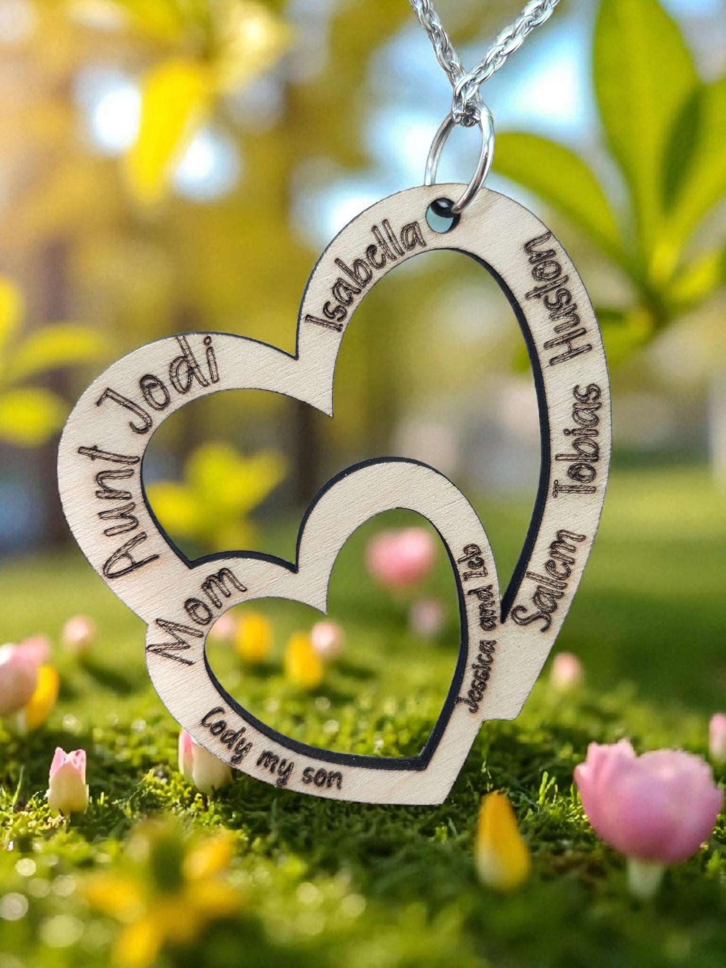 Heart Keychain or Necklace with custom names