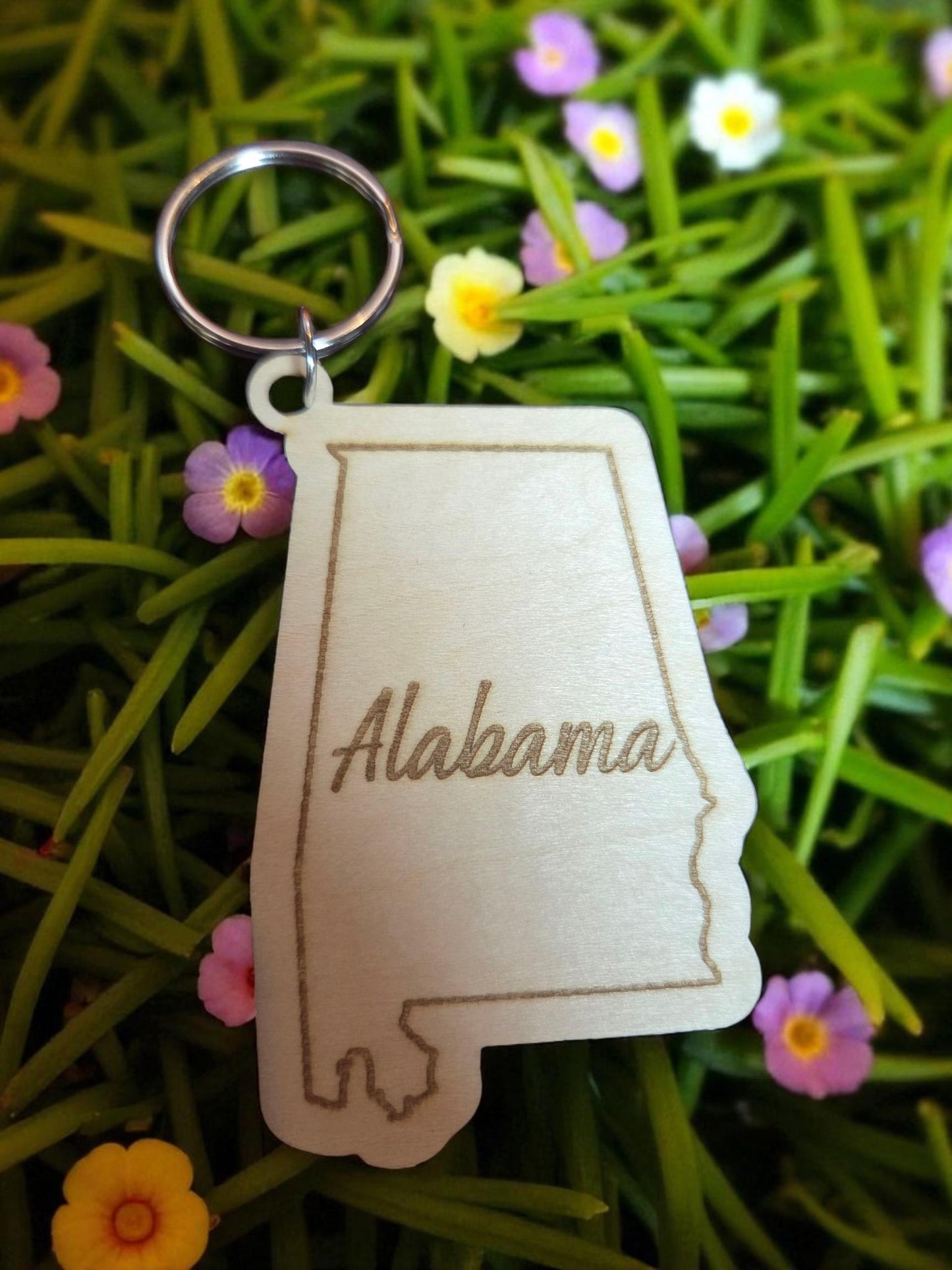 Engraved Alabama Wood Keychain: State Souvenir Gift