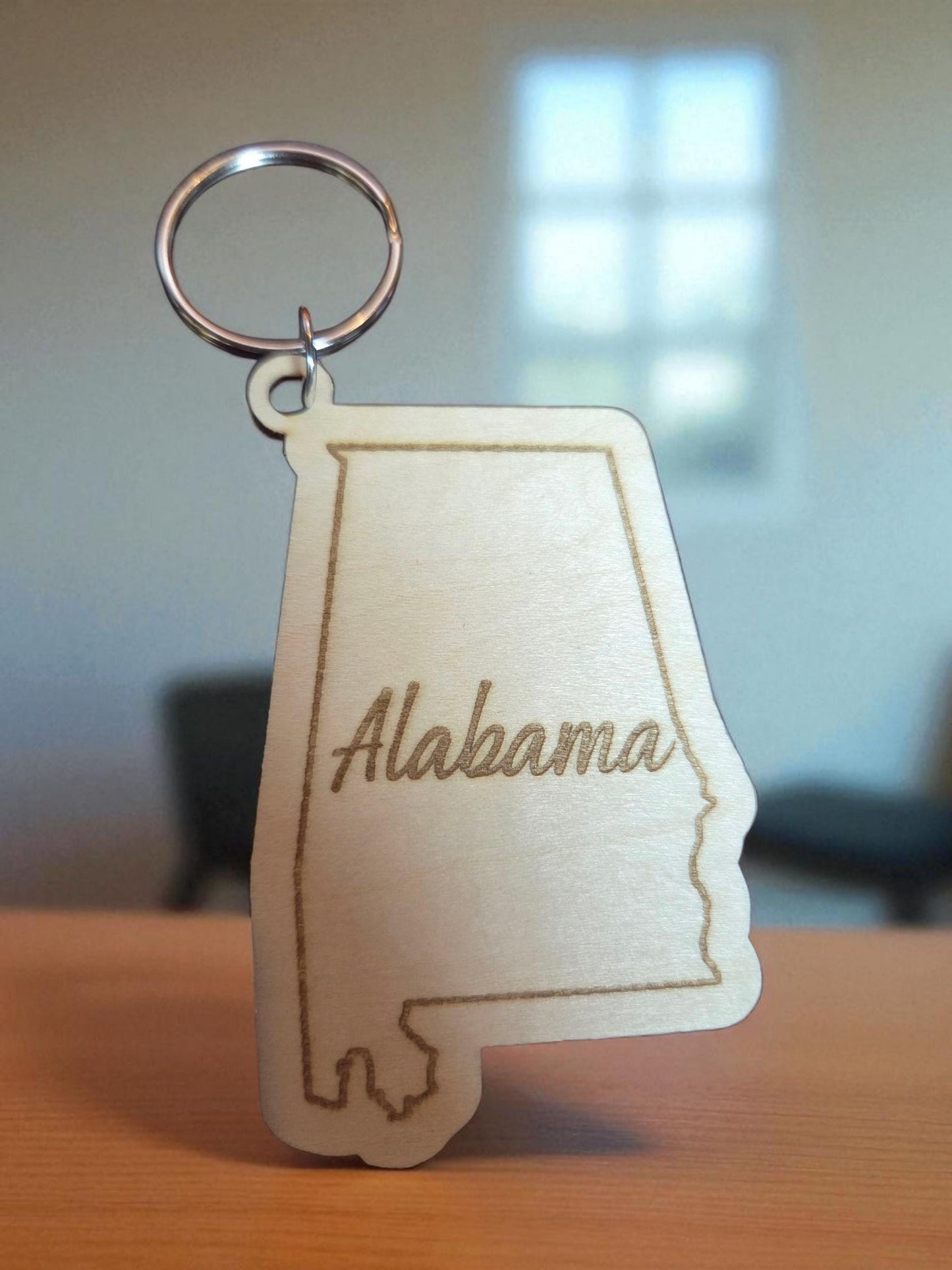 Engraved Alabama Wood Keychain: State Souvenir Gift
