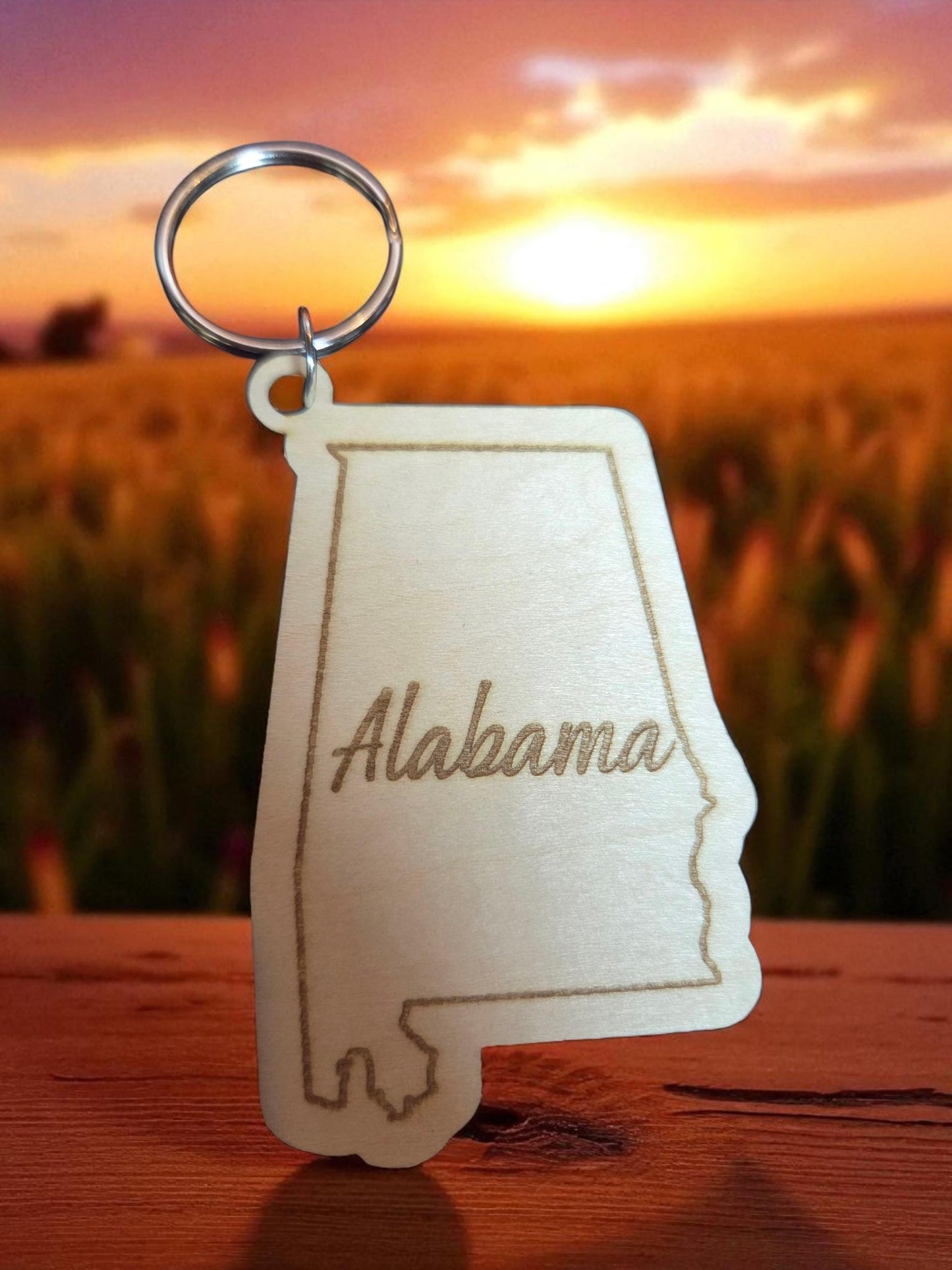 Engraved Alabama Wood Keychain: State Souvenir Gift