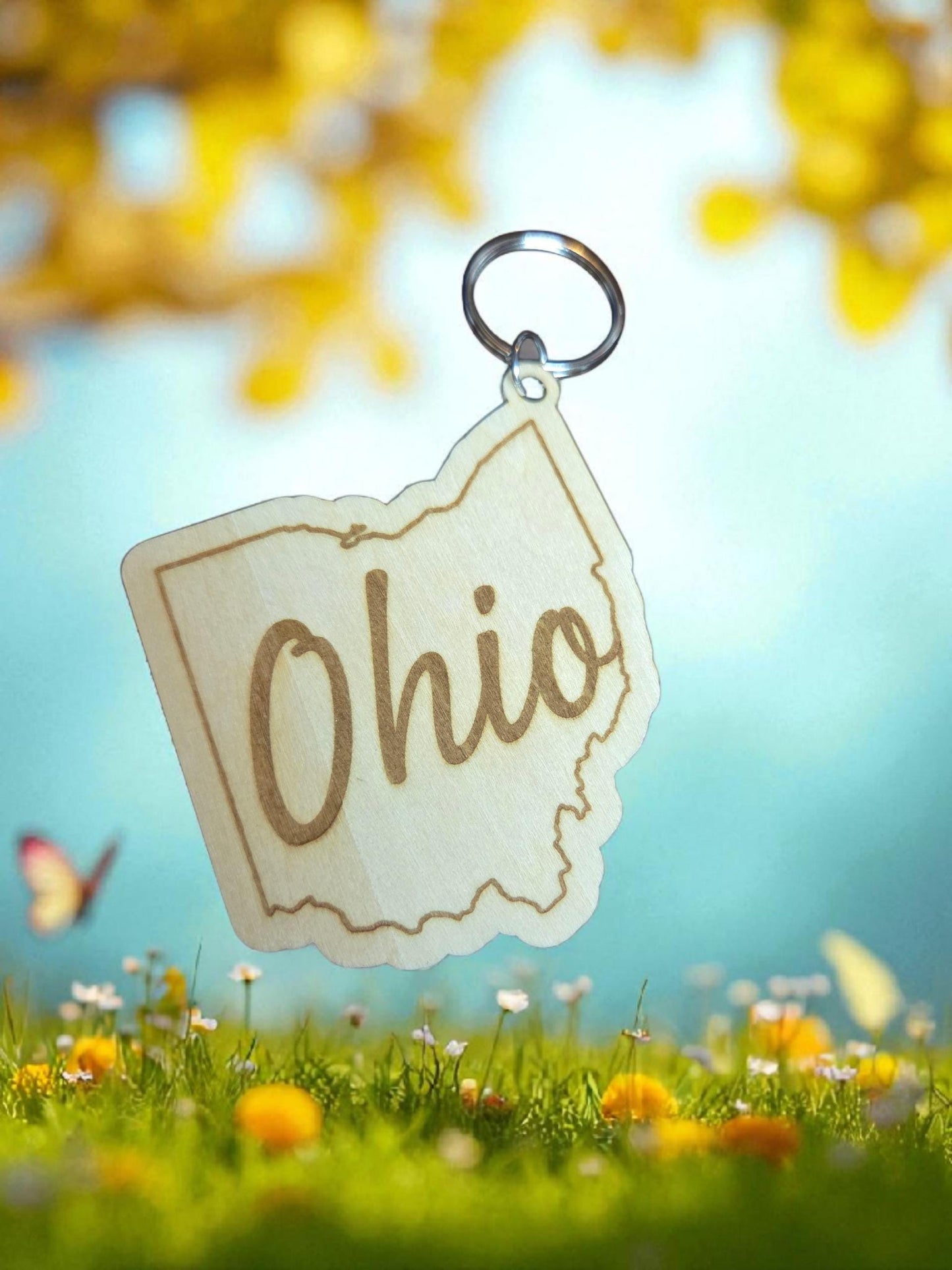 Engraved Basswood Ohio Keychain: State Souvenir