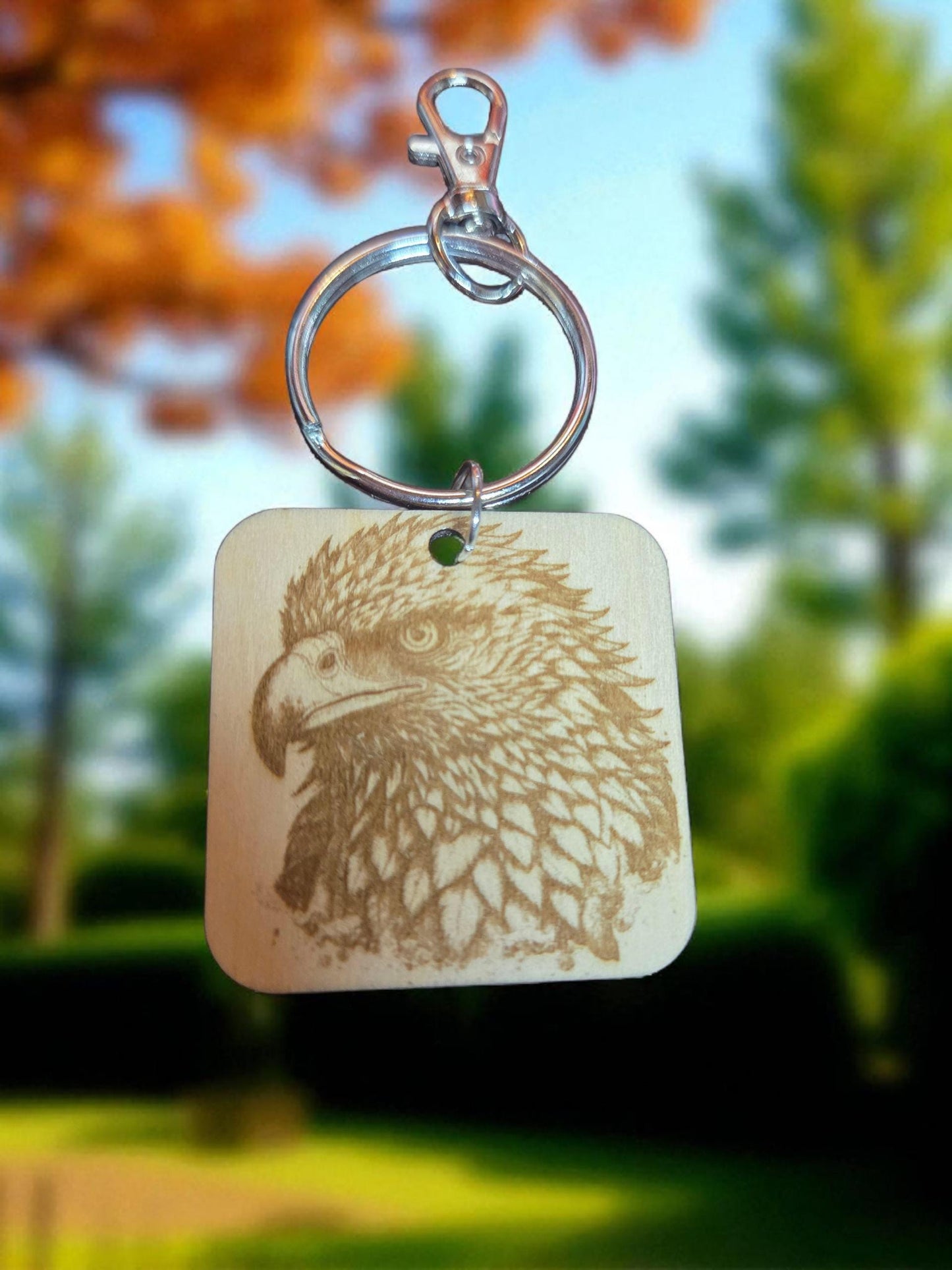 Engraved Eagle Square Keychain