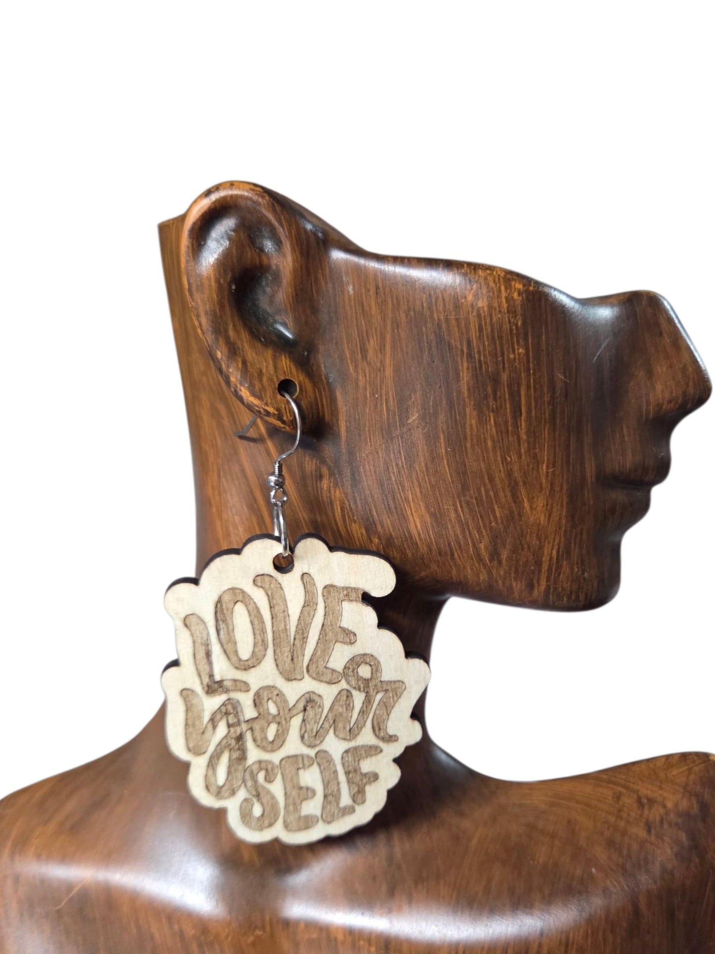 Love Yourself Engraved Wood Earrings