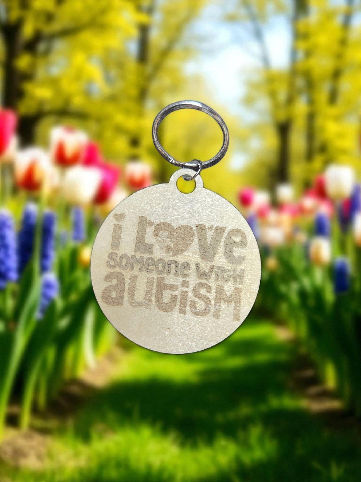 Engraved Basswood Autism Awareness Keychain: I Love Someone with Autism
