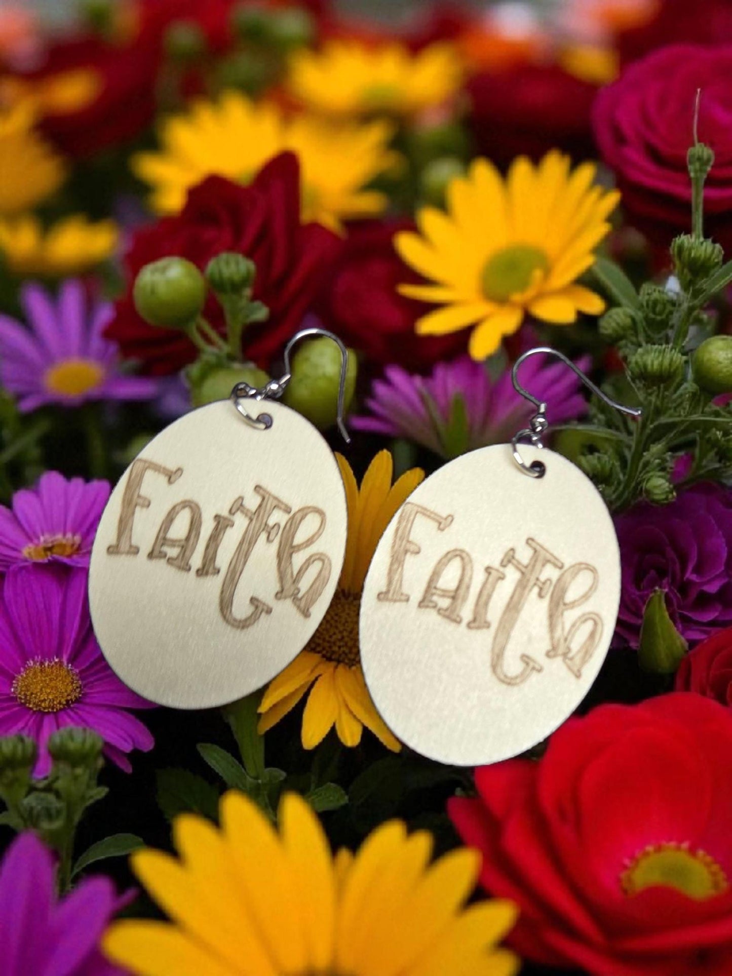 Faith Hope or Love Engraved Earrings