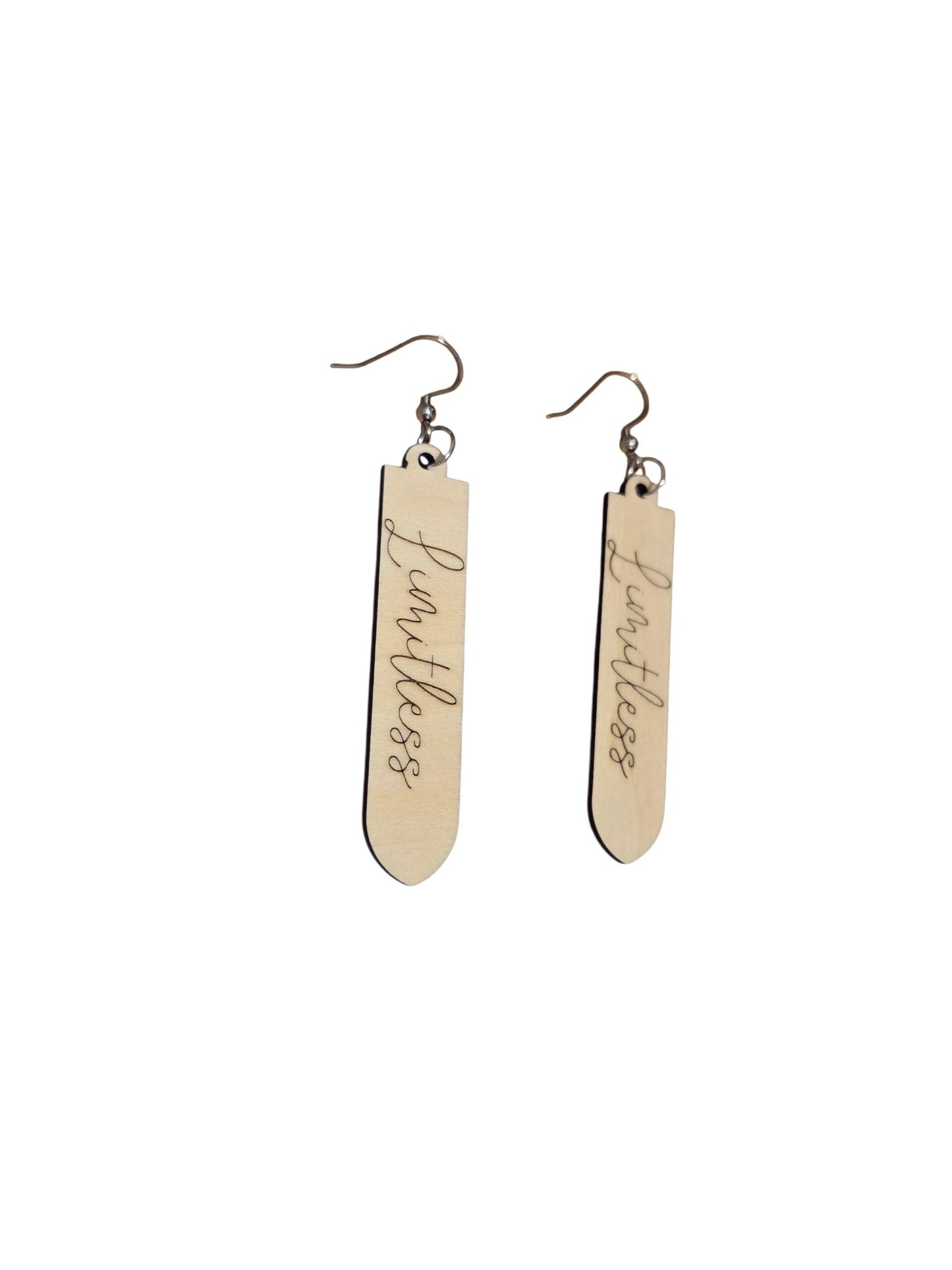 Engraved Basswood Sword Earrings: Limitless Dangle Jewelry