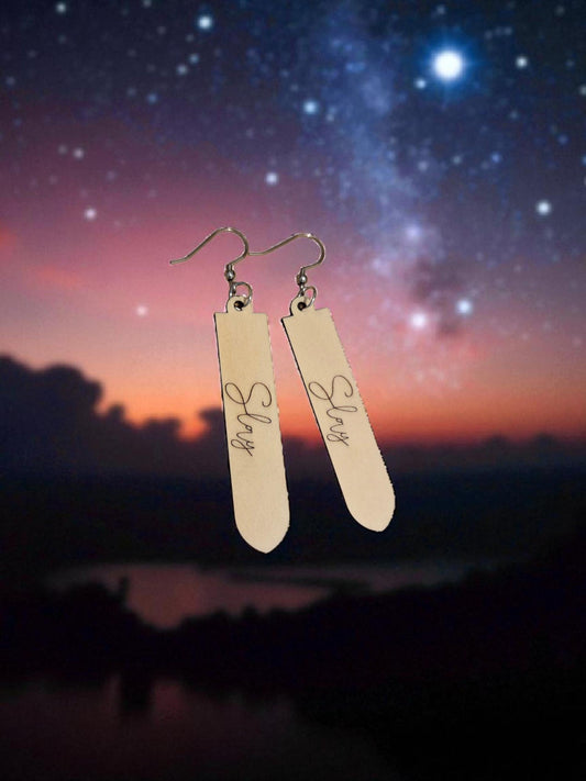 Slay Engraved Wood Earrings