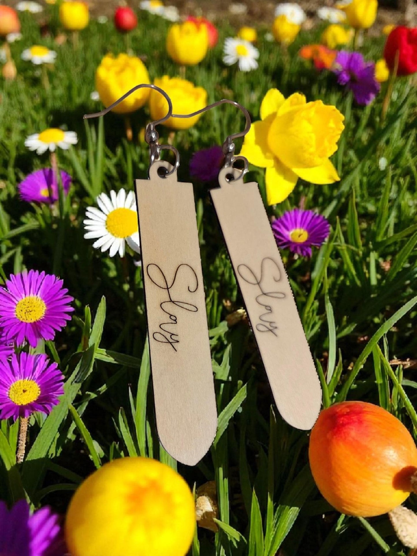 Slay Engraved Wood Earrings