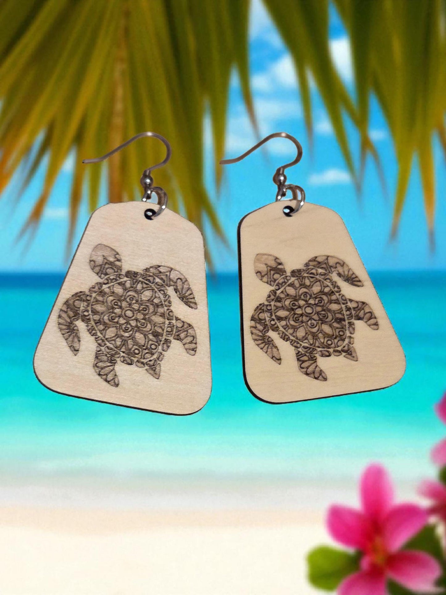 Sea Turtle Wood Earrings