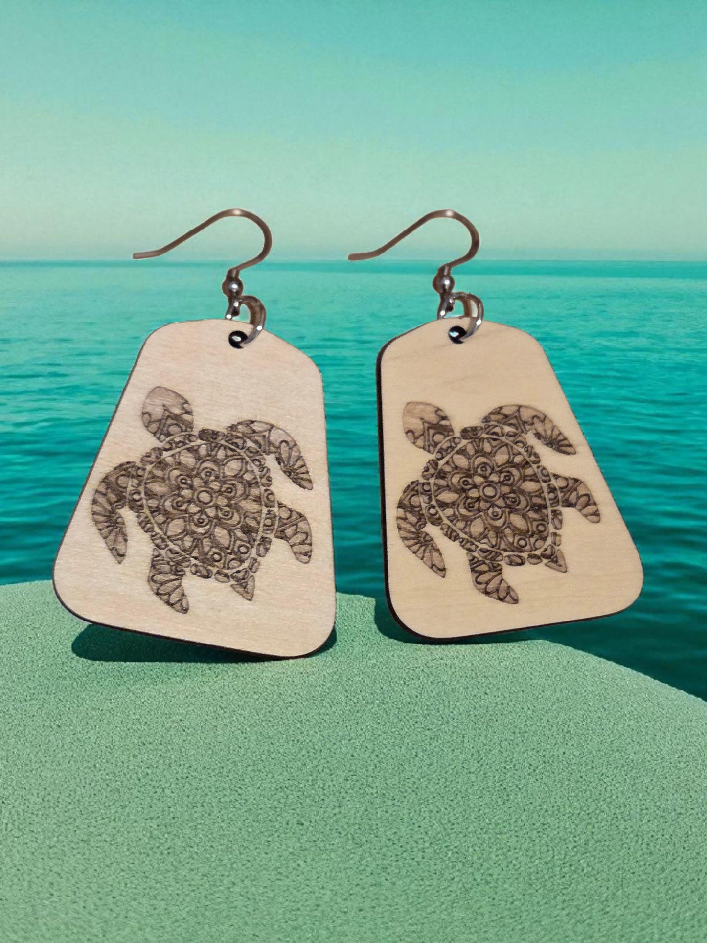 Sea Turtle Wood Earrings