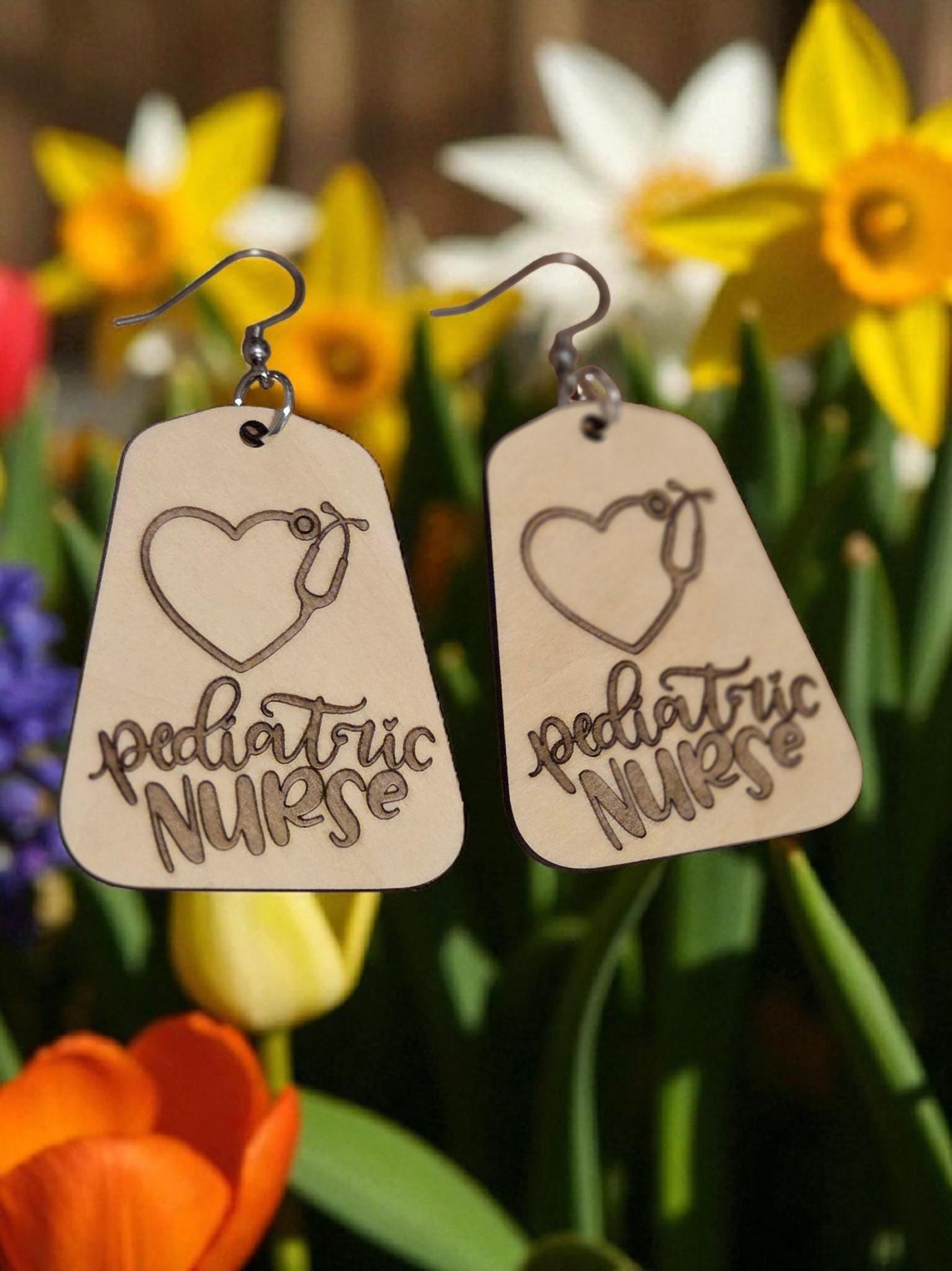 Pediatric Nurse Wood Earrings Gift