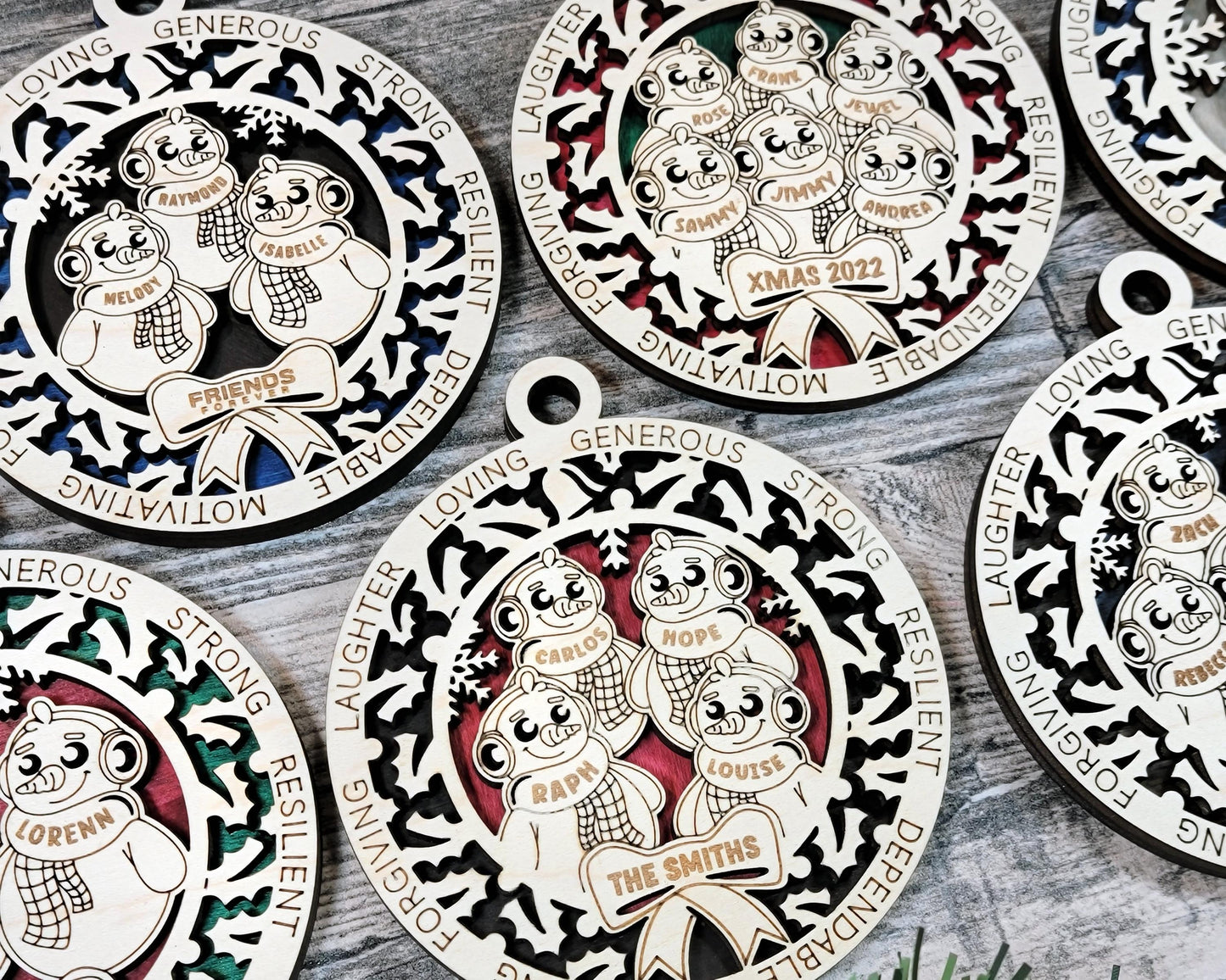 Custom Snow People Family Ornaments