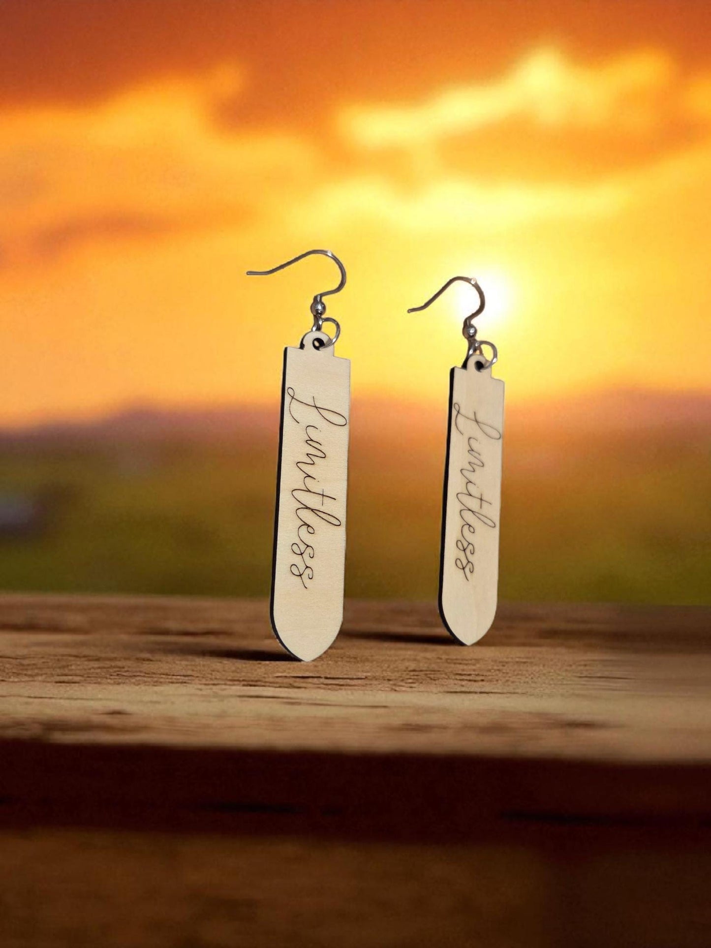 Engraved Basswood Sword Earrings: Limitless Dangle Jewelry