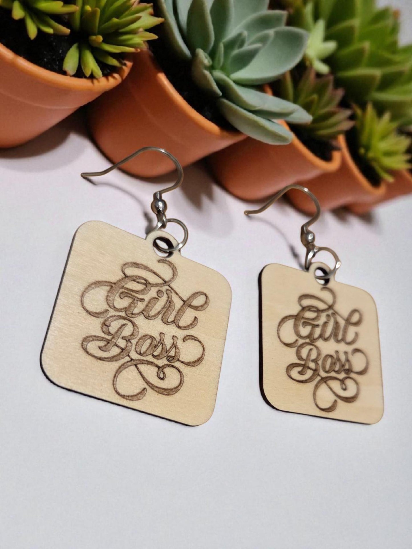 Girl Boss Wood Earrings