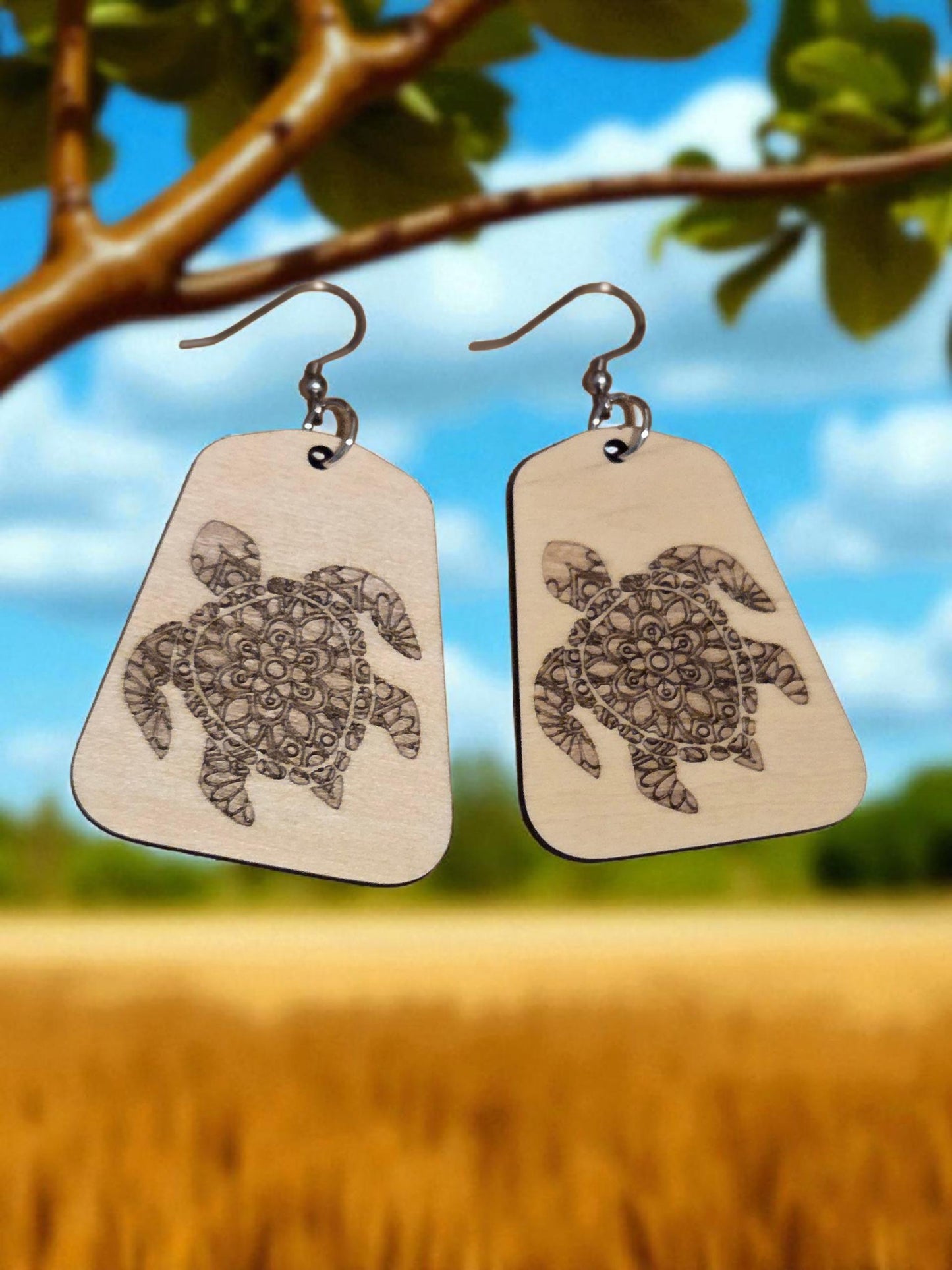 Sea Turtle Wood Earrings