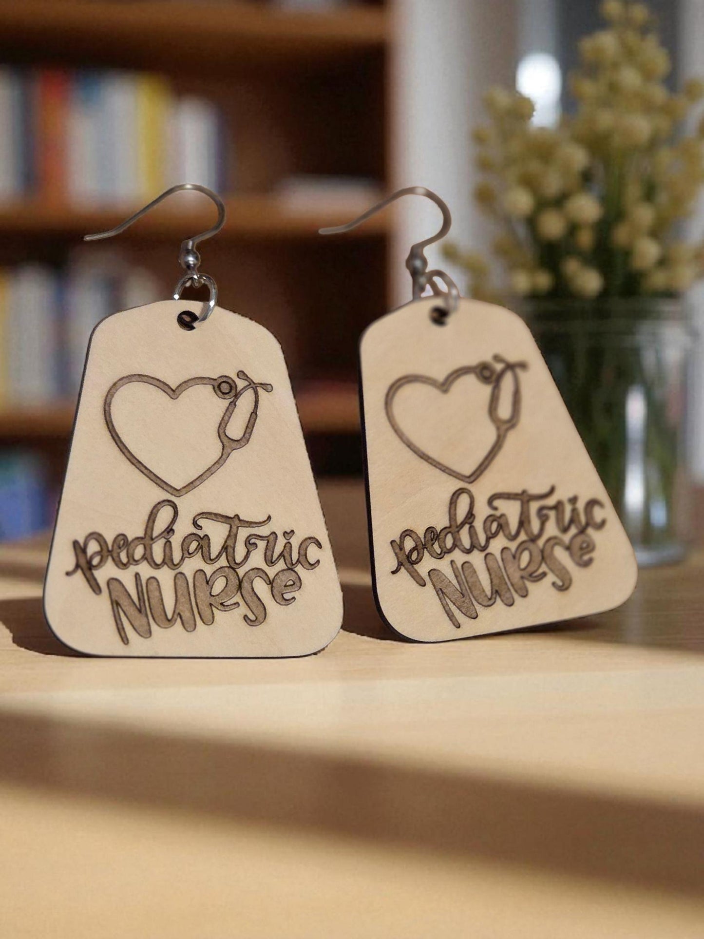 Pediatric Nurse Wood Earrings Gift