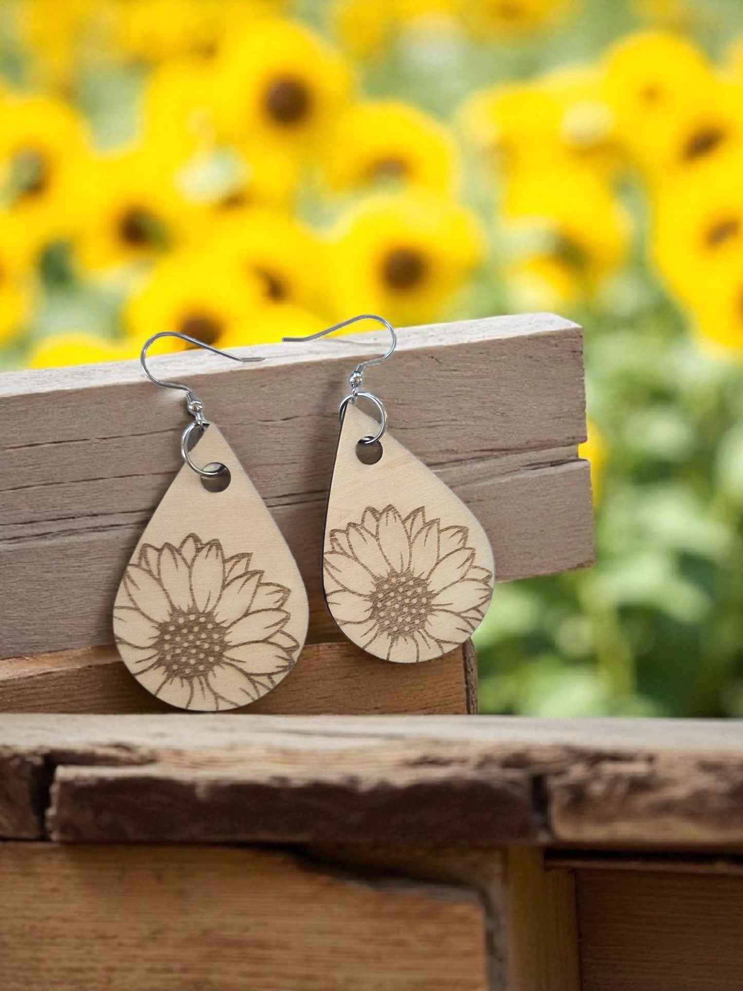 Sunflower Engraved Earrings