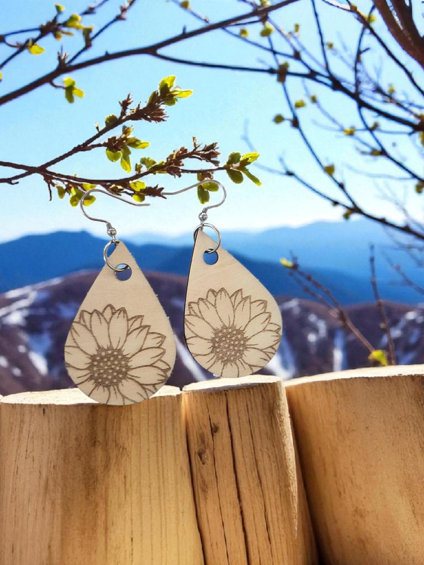 Sunflower Engraved Earrings